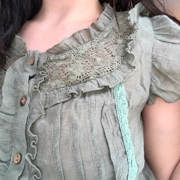 RUE 21 cottagecore moss green lace shirt - Picture 6 of 8